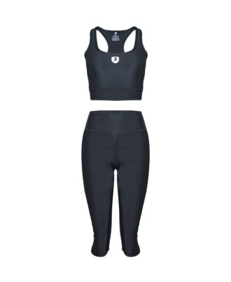 Sports Bra & 3/4 - Three Quarter Leggings Set - Black